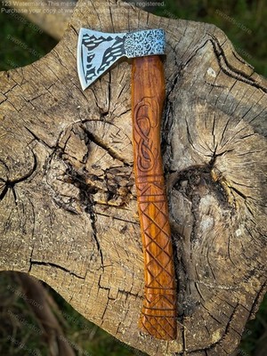 Nordic Wolf Design Axe Wooden Handle Viking Fantasy Collection & Display Gift Bf