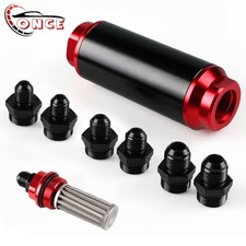 Universal Racing In-line Fuel Filter An6 An8 An10 Adapter 40 Micron Cleanable