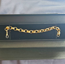 9ct Yellow Gold CZ Patterned Belcher Link Bracelet Albert Clasp 8.50" 10mmx12mm