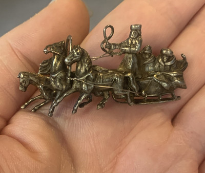 1800s silver Russian Troika Brooch