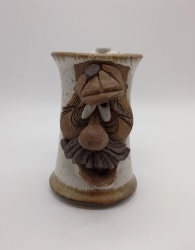 Vintage MMS Mahon Style Ugly Funny Face 3D Stoneware Pottery Mug Mustache Man