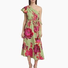 Farm Rio  Fresh Garden One-Shoulder Midi Dress - Size Large