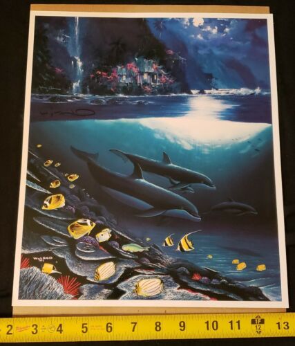 Wyland ""Paradise"" limitierte Auflage Lithographie Cottage Meer Mond Meer signiert 1992 - Bild 1 von 11