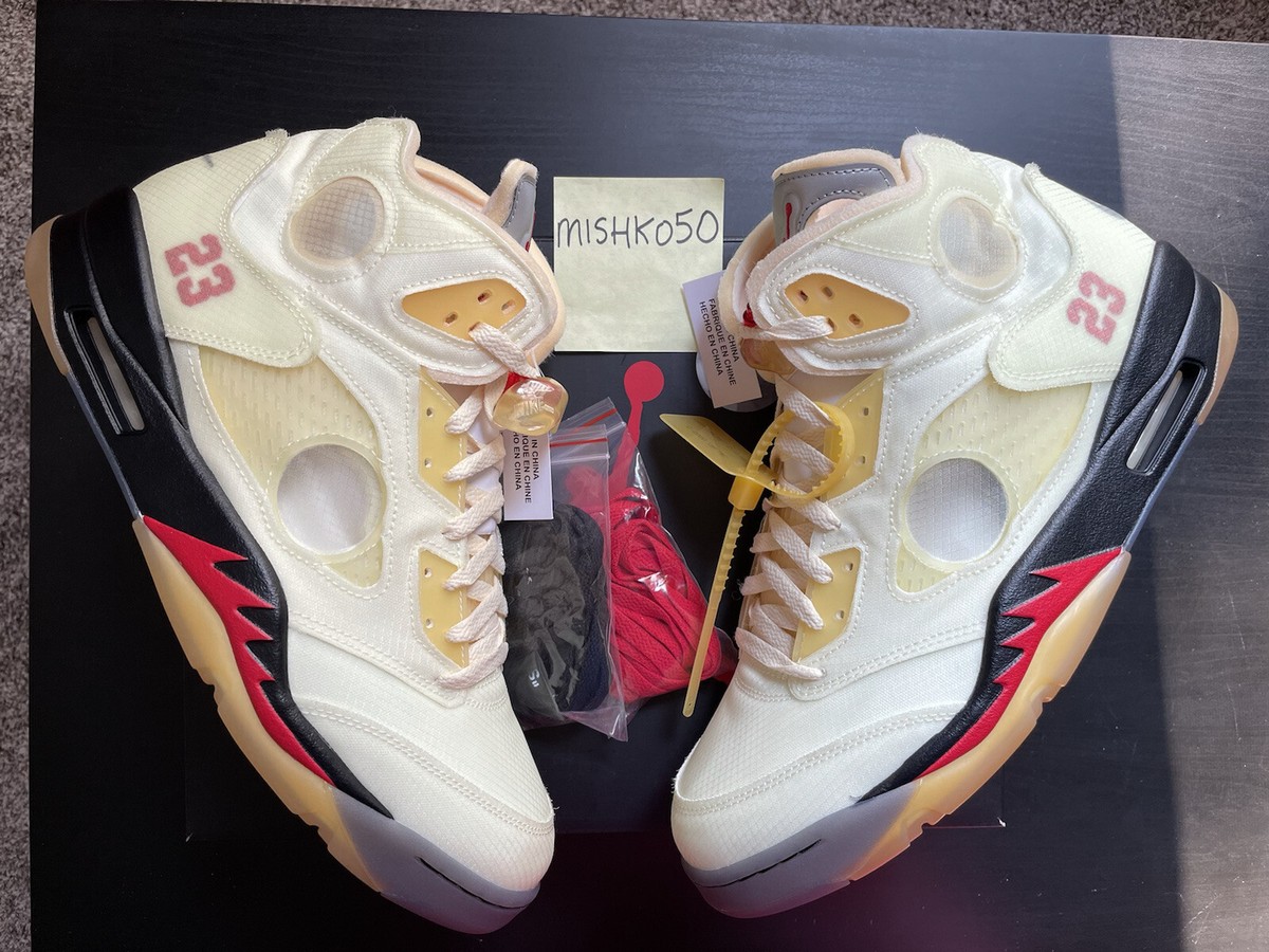 Men's Air Jordan Retro 5 Off-White Sail Beige Virgil Abloh Men's Air Jordan Retro 5 Off-White Sail Beige Virgil Abloh