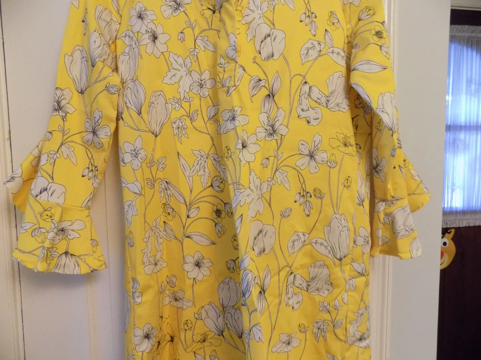 BADGLEY MISCHKA ярко желтый рубашка платье оборки рукава цветочный размер 6 сказочный! - Изображение 3 из 4