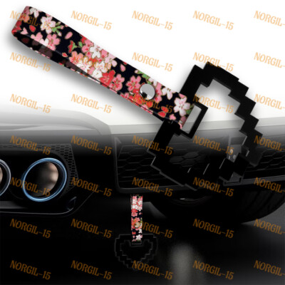 JDM TSURIKAWA Mosaic Heart Black Ring Train Bus Handle Fabric Strap Nylon BKF