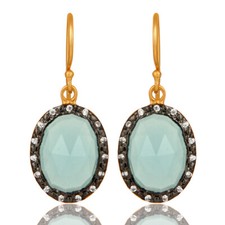 Aqua Chalcedony Gemstone 925 Silver Gold Plated Designer Earrings Jewelry