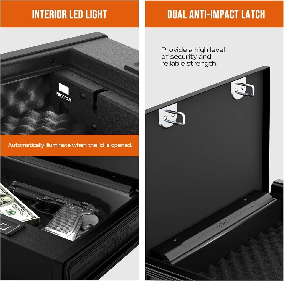 RPNB Pistola Caja Fuerte para Pistolas Pistola Biométrica Caja Fuerte con 3 Formas de Acceso para 2 Pistolas 🔥 Foto 3 de 4