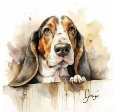 Watercolor Basset Hound Art Print 8x11 inch