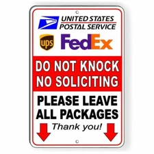 Delivery Do Not Knock Leave Packages No Soliciting 8" x 12"  Sign SI058