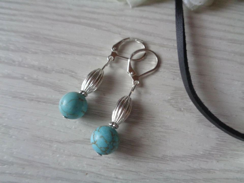 Schmuckset "Oval-Türkis Howlith" silber Lederband - Bild 3 von 3