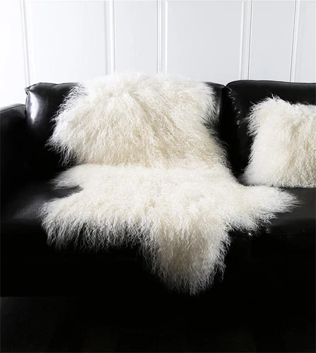 ALFOMBRAS DE PIEL BLANCAS TIRO MONGOL TIBETANO PIEL DE CORDERO SILLA PIEL RIZADA ALFOMBRA PELUSA - Imagen 4 de 6