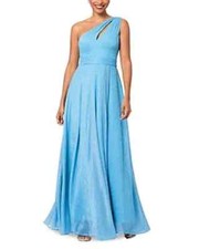 Aqua one-shoulder metallic gown - turquoise, SIZE-4