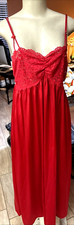 Vintage Vanity Fair Lace Bust/Back Nylon Long Red Nightgown Sz Sm xb72