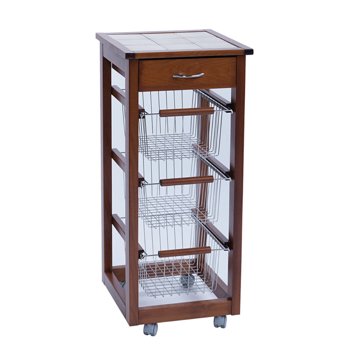 Carrello cucina SLIM in legno di faggio 3 cesti e 1 cassetto NOCE