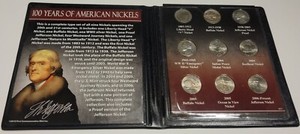 100 YEARS OF AMERICAN NICKELS SET IN ALBUM BY FIRST COMMEMORATIVE MINT