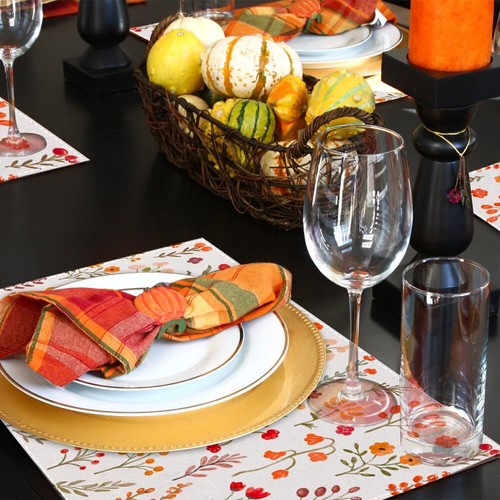Fall Floral Placemats Set of 4 12x18 Inch Seasonal Autumn Harvest Burlap Farm... - Picture 2 of 7