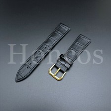 19 MM Genuine Soft Leather Watch Band Strap Black Vintage Alligator Gold Buckle