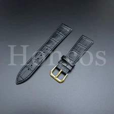 19 MM Genuine Soft Leather Watch Band Strap Black Vintage Alligator Gold Buckle