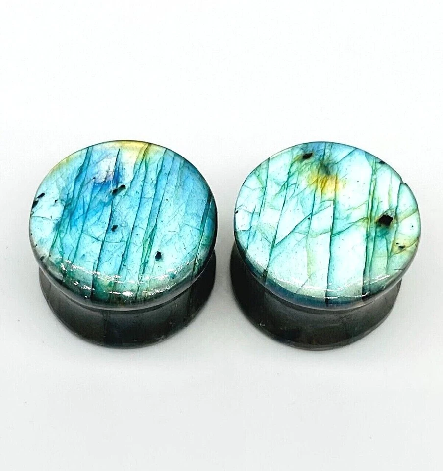 Natural Labradorite Sky Blue & Multiple Fire Plugs, Handmade Size 3mm to 50mm - Image 2 of 4