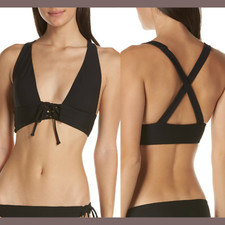 NEW 150 Onia  Medium  Victoria Lace-Up Bikini Top in Black k469