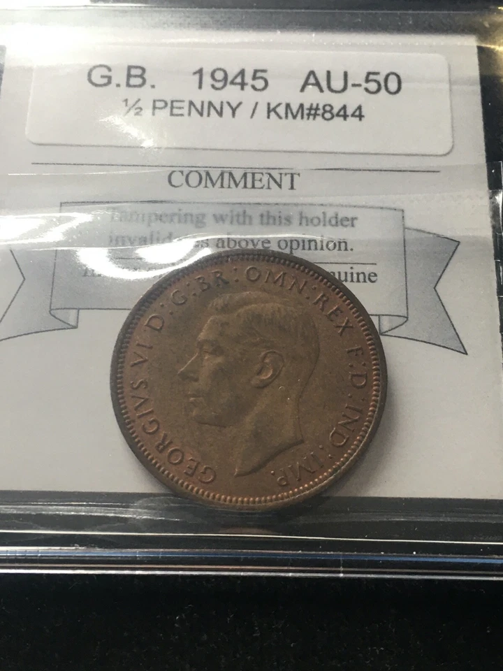 1945  Great Britain, Half Penny,  Coin Mart Graded**AU-50**KM# 844 - Image 2 of 4