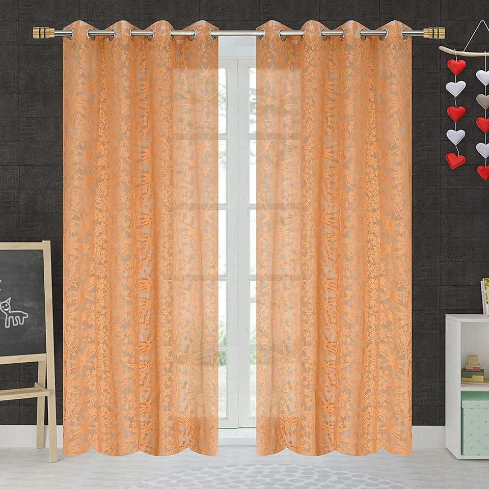 2pc Semi sheer curtain luxury star pattern curtains - wide panel, 7 ft  - Image 4 of 4