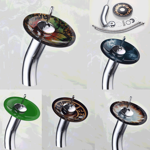 Bathroom Sink Mixer Faucet Chrome Brass Tempered Glass Waterfall Faucet Taps - Picture 1 of 64