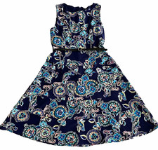 TOMMY HILFIGER Women's Dress Sz 4 Blue Black Floral Sleeveless Stretchy w/ Belt