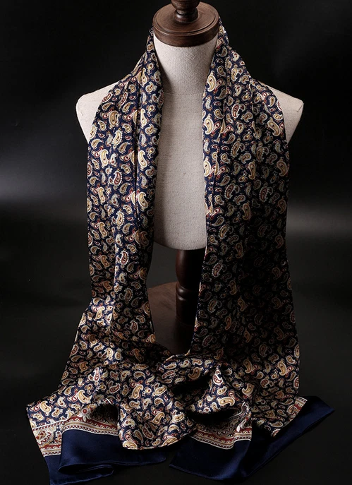 100% Silk large Satin Scarf men women neckerchief Wrap Paisley blue
