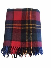 Faribo Blue And Red Plaid Fringed Wool Blanket Made In Faribault Minnesota USA