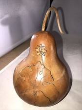 CARVED GOURD FolkArt - Flower / Leaf Design - Signed