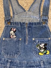 VTG Disney Mickey Unlimited Jerry Leigh Denim Overall Shorts Minnie Womens M Y2K