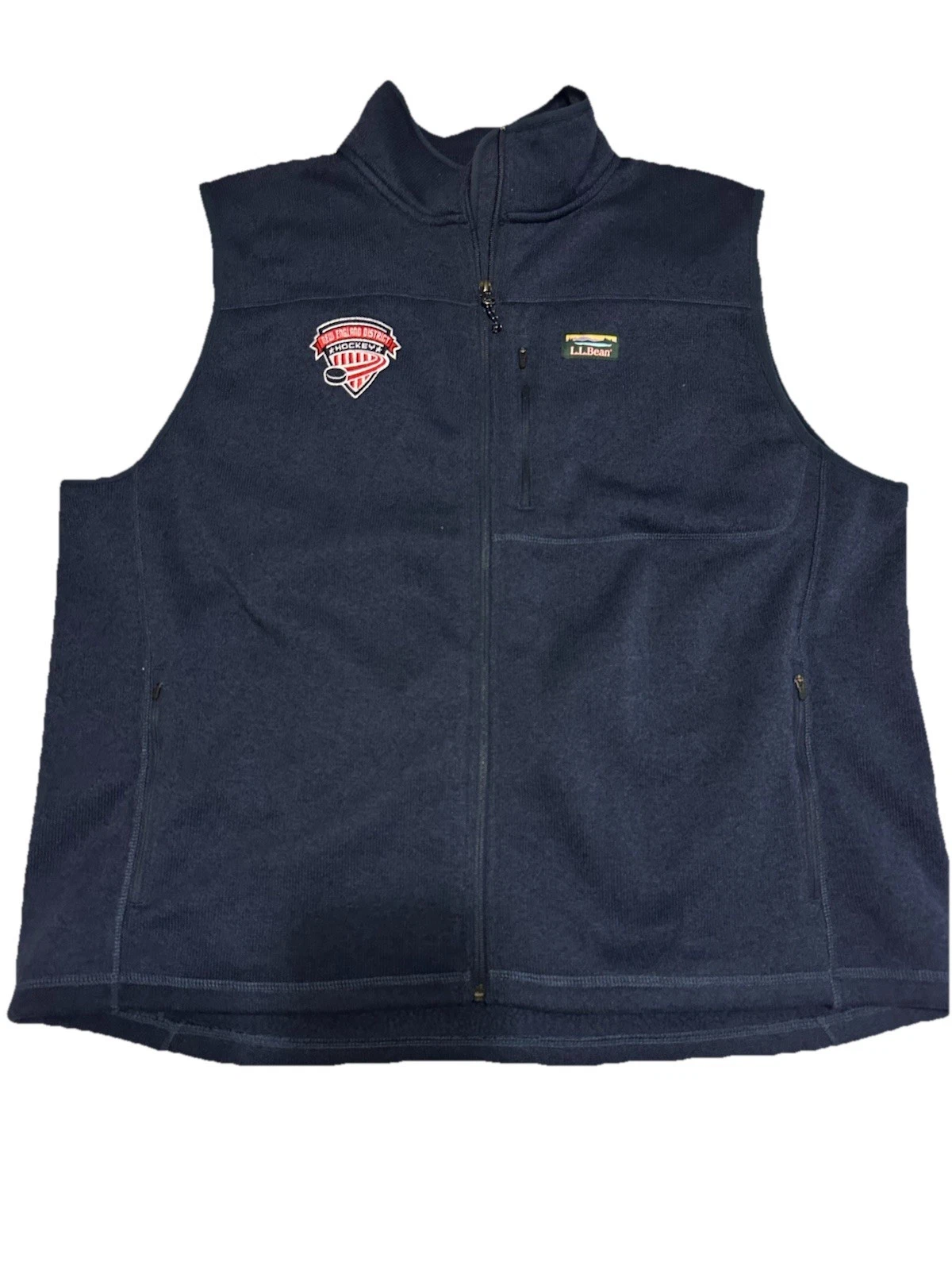 LL Bean Vest Sweater Fleece Men's 2XL Blue Full Zip 505974 New England Hockey