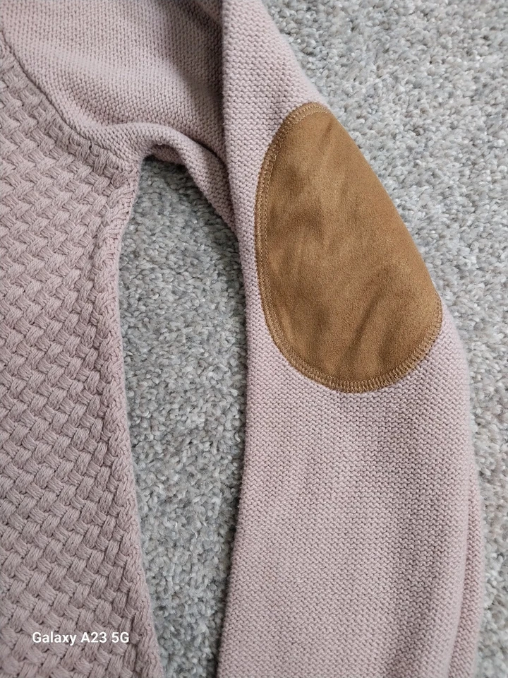 Suéter tejido grande de papaya para mujer parches en el codo rosa polvoriento Foto 4 de 4