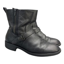 Nine West Hanzil Y2K Black Pebbled Leather Moto Chunky Sole Ankle Boots Women 9