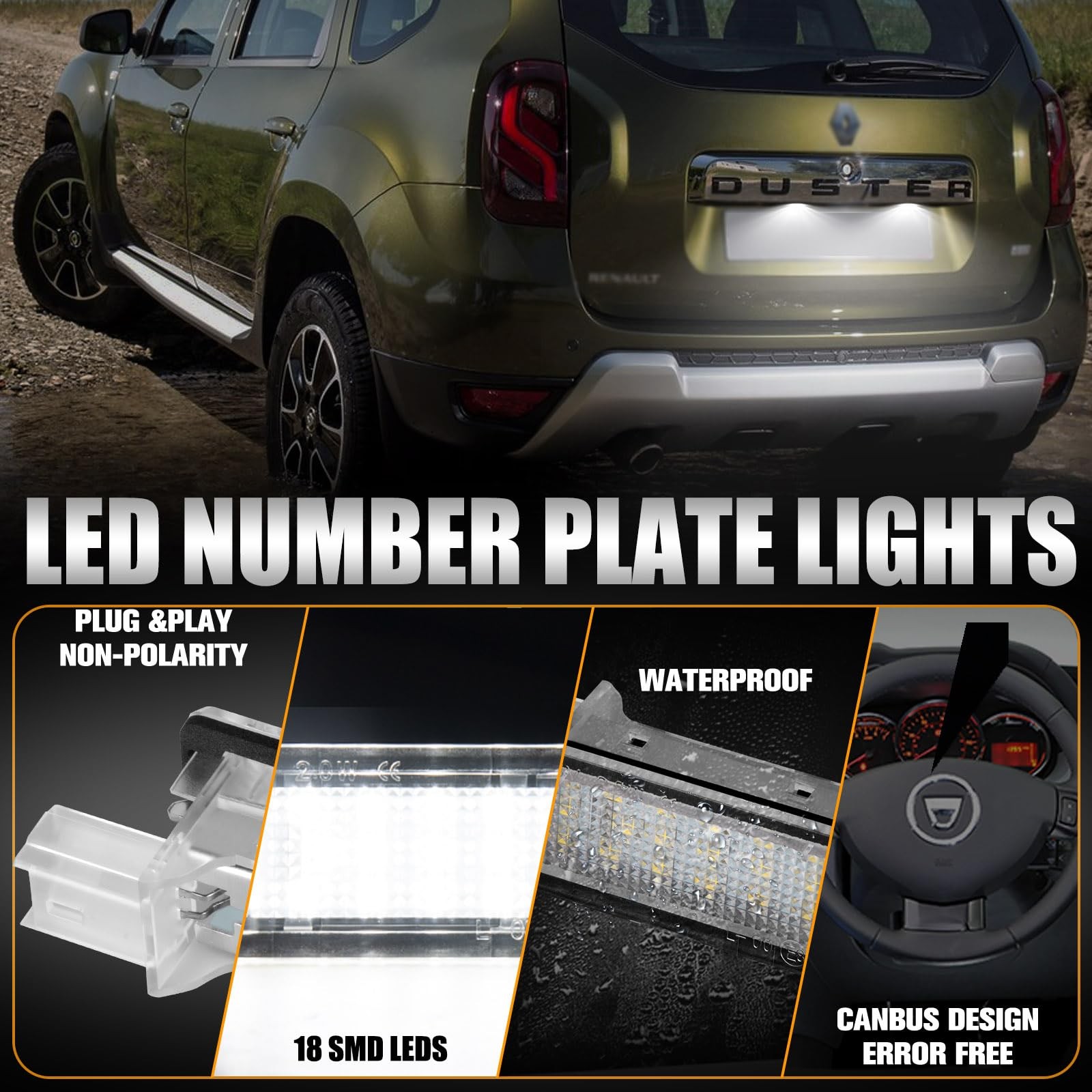 Éclairage de plaque pour Dacia Duster remplacement direct sans outil - 3