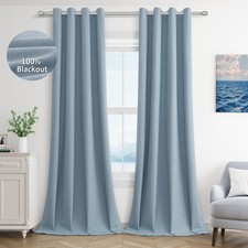Blue Linen Blackout Curtains 102 Length 2 Panels Set for Living Room Bedroom,...