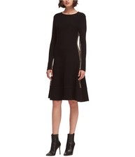 DKNY Womens Colorblocked Sweater Shift Dress, Black, X-Large