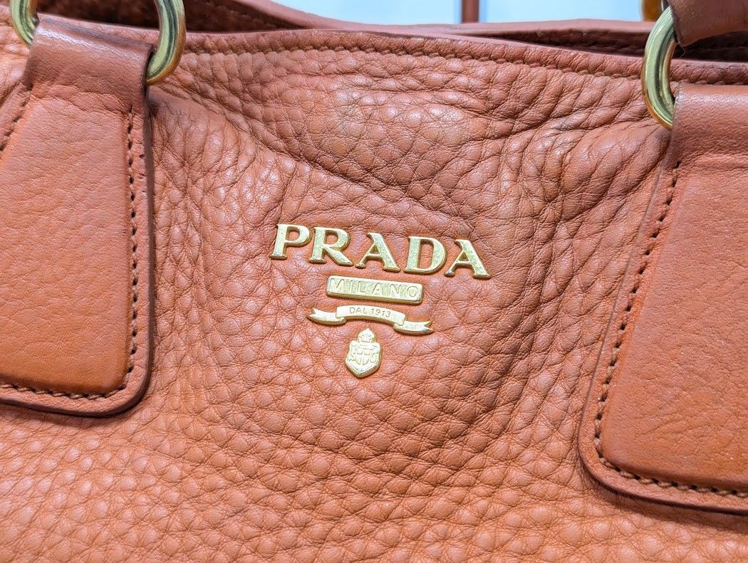 PRADA Vitello Daino Logo Leather 2way Shoulder Tote Bag Orange BN1713 Authentic thumbnail 2
