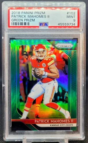 2018 Prizm 🟢 Green PATRICK MAHOMES #102 Kansas City Chiefs PSA 9