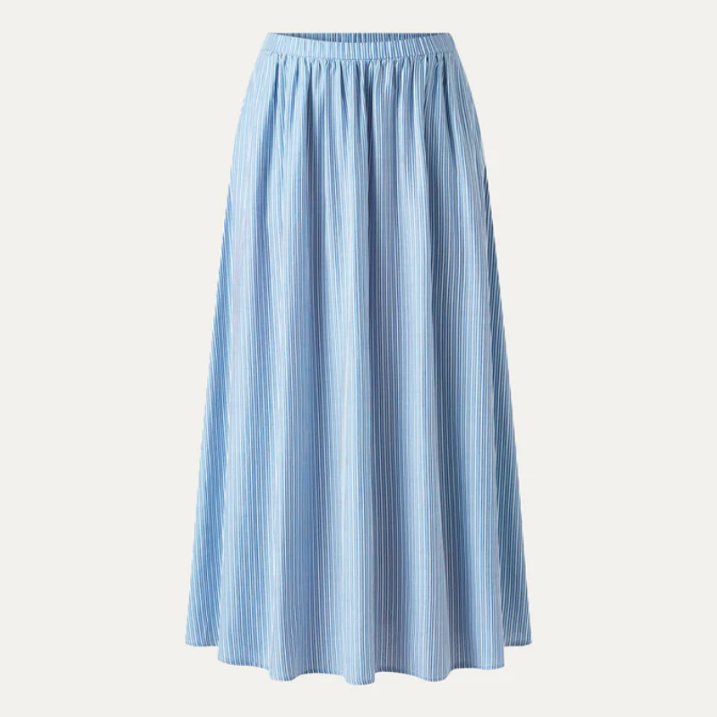 OGL Striped Poplin High Rise Umbrella Midi Skirt with Pockets – Sky Blue/White