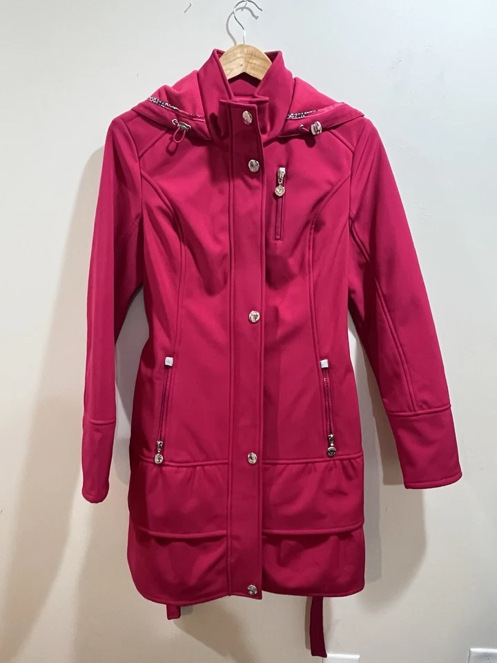 Betsey Johnson M Soft Shell Hooded Jacket Lightweight Fleece Lining Bright Pink - Image 2 of 4