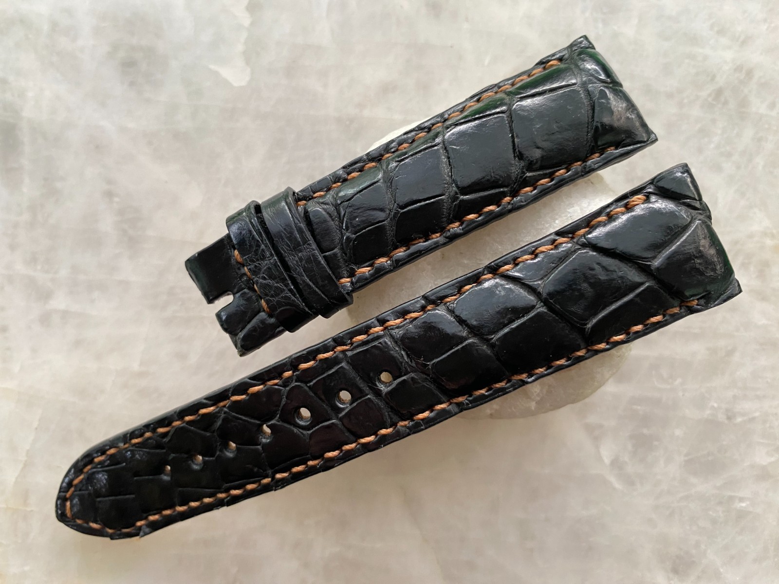 Black Alligator Print Leather Watch Strap 18-20mm