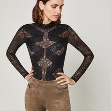 BCBG Maxazria Black Lace Long Sleeve bodysuit