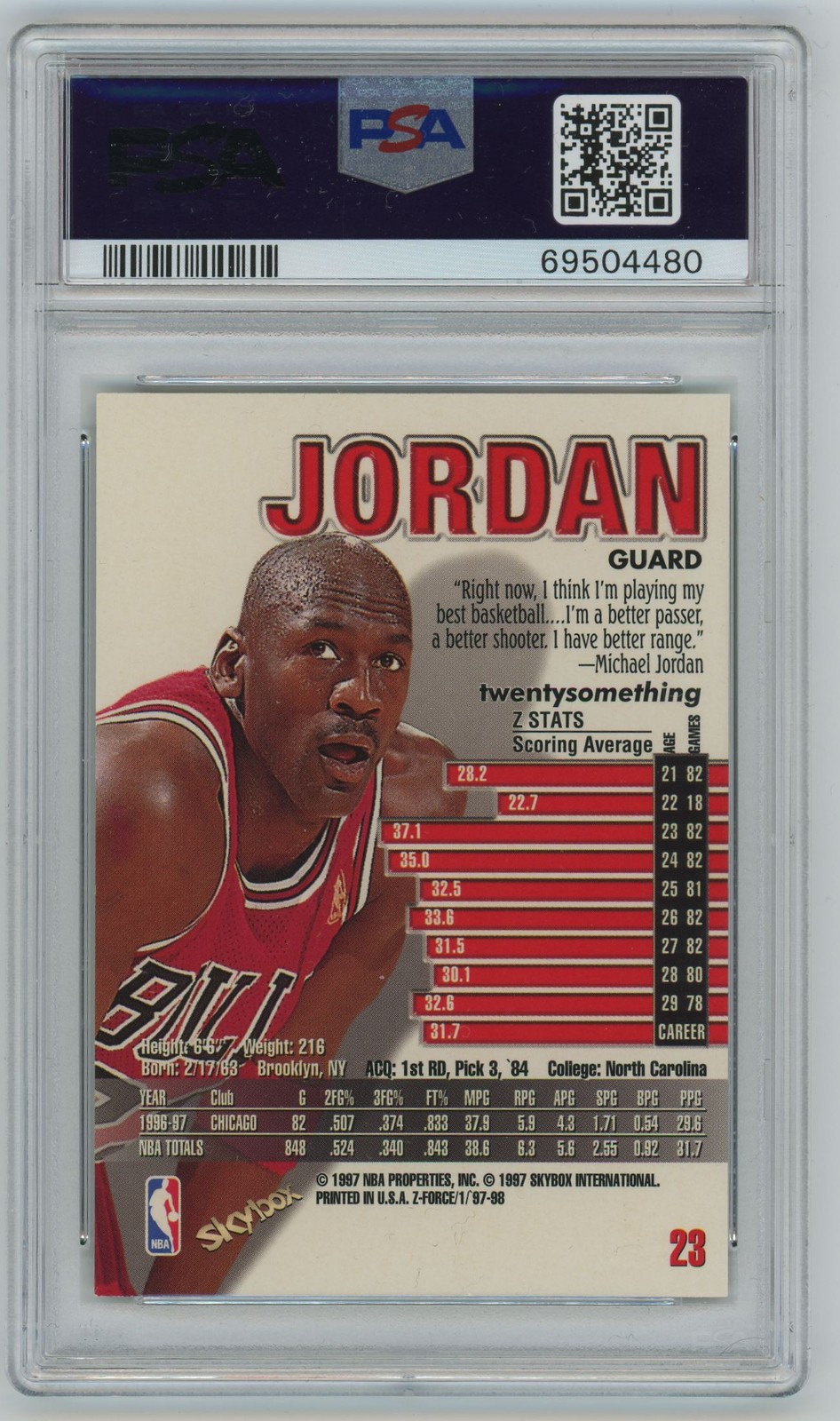 Michael Jordan 1997 Skybox Z-Force #23 PSA 9 Mint Bulls view 2
