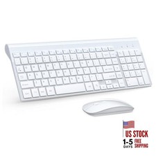 Wireless Keyboard and Mouse Ultra Slim Combo, 2.4G Silent Compact USB White