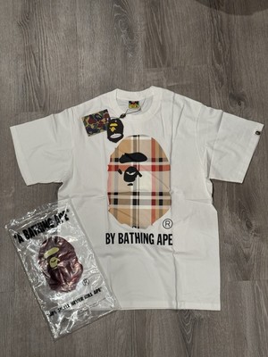 A Bathing Ape BAPE Check by Bathing Tee White Beige Men's Graphic Plaid Logo M
