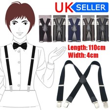 Mens Womens 40mm Wide Heavy Duty X Shape Braces Elastic Suspenders Trouser Clips