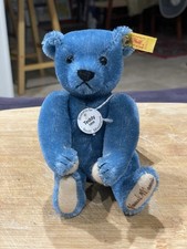 STEIFF Historic Miniature 1908 New Blue Mohair Teddy Bear 7 Signed On Foot